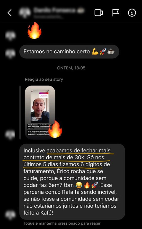 Depoimento de aluno em conversa de WhatsApp