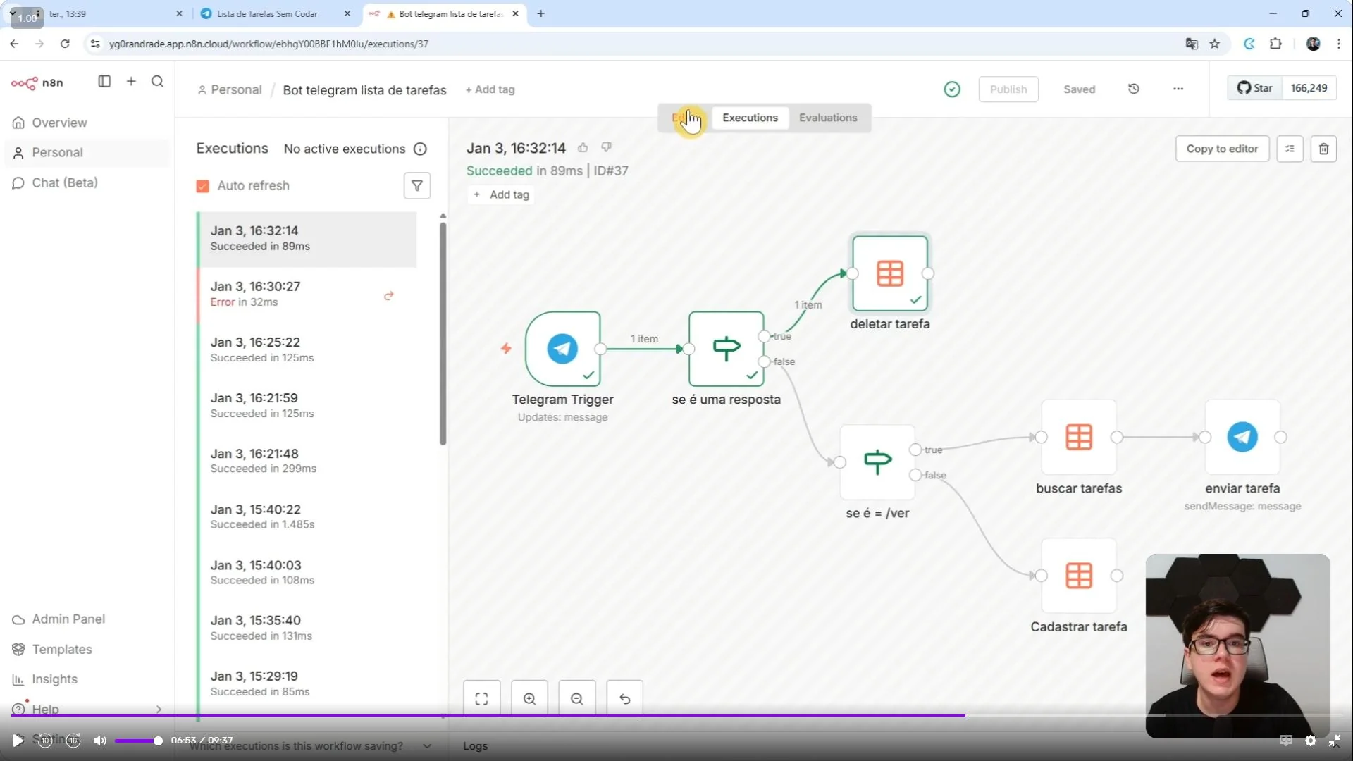Workflow do N8N com nós e conexões
